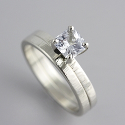 White Gold Ring Set with Asscher Cut Sapphire